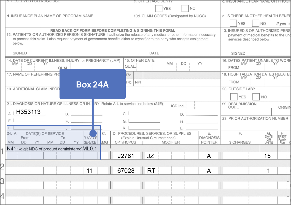 Box 24A highlighted on Sample CMS-1500 Claim Form