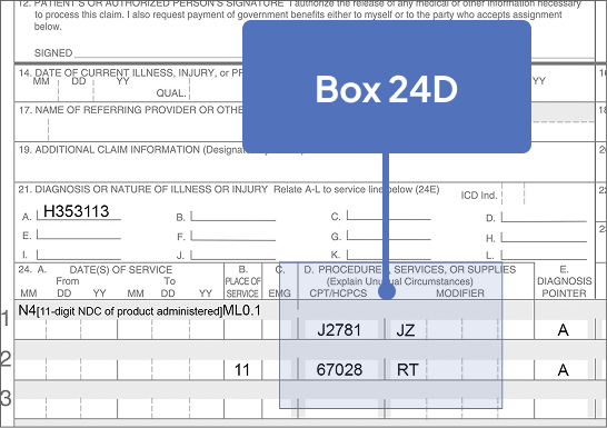 Box 24D highlighted on Sample CMS-1500 Claim Form